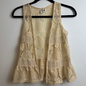 Self Esteem Lace Crochet Vest Womens M Ivory Boho Festival Cottagecore Romantic